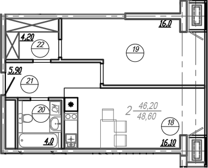 Планировка — АКСИС Центр, 2-комн., 46 м²