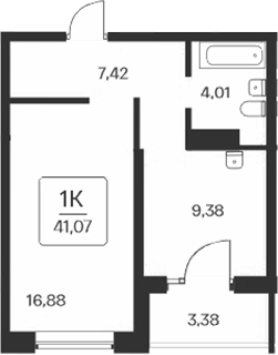 Планировка — Сакура парк, 1-комн., 38 м²