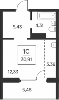 Планировка — Сакура парк, Студия, 25 м²