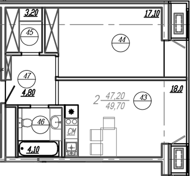 Планировка — АКСИС Центр, 2-комн., 47 м²