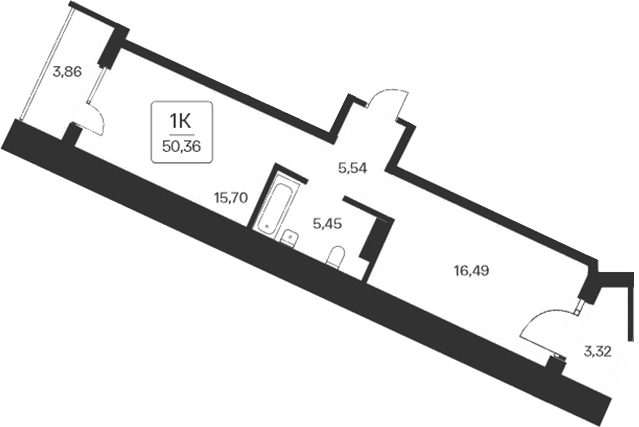Планировка — Сакура парк, 1-комн., 43 м²