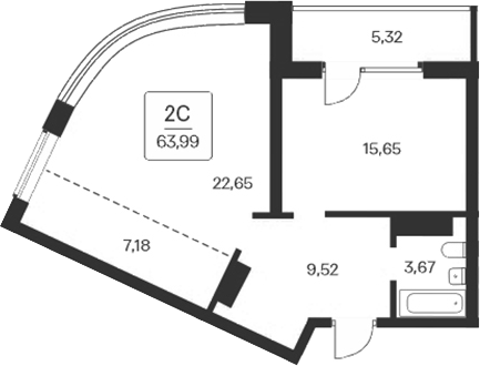 Планировка — Сакура парк, 2-комн., 59 м²