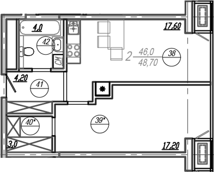 Планировка — АКСИС Центр, 2-комн., 46 м²