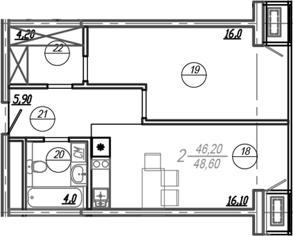 Планировка — АКСИС Центр, 2-комн., 46 м²