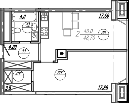 Планировка — АКСИС Центр, 2-комн., 46 м²