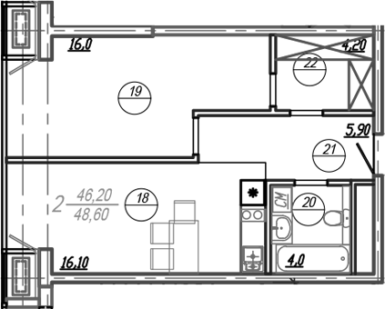Планировка — АКСИС Центр, 2-комн., 46 м²