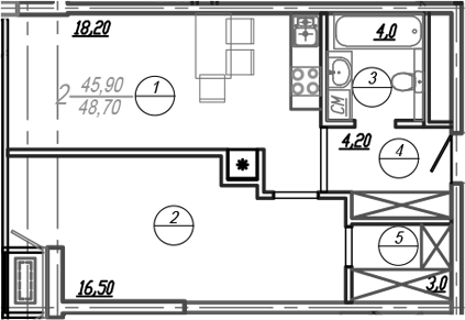 Планировка — АКСИС Центр, 2-комн., 46 м²