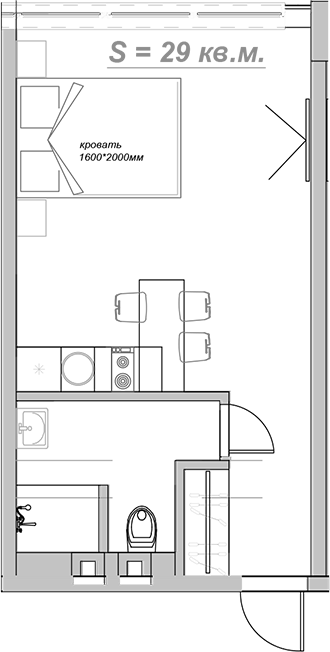 Планировка — Mirror, 1-комн., 30 м²
