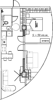 Планировка — Mirror, 1-комн., 58 м²
