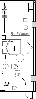 Планировка — Mirror, 1-комн., 35 м²