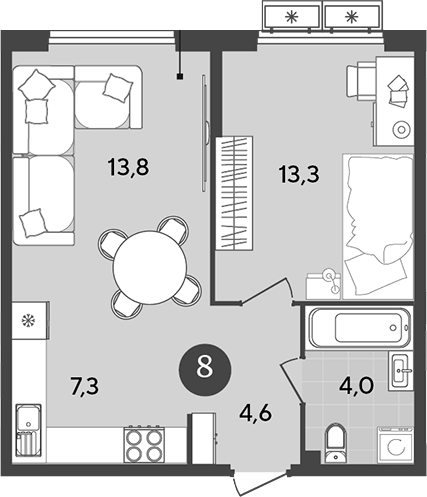 Планировка — Порто-Ново, 2-комн., 43 м²