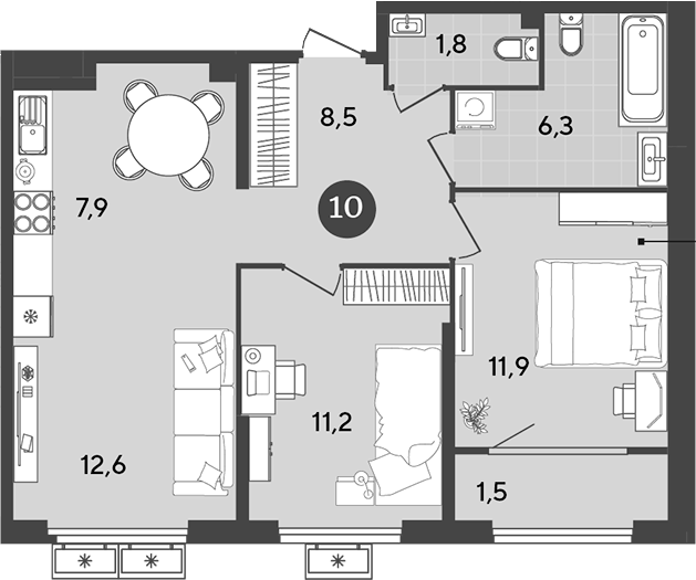 Планировка — Порто-Ново, 3-комн., 60 м²