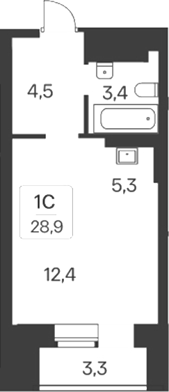 Планировка — Расцветай на Красном, Студия, 26 м²