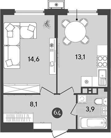 Планировка — Порто-Ново, 1-комн., 40 м²