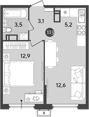 Планировка — Порто-Ново, 2-комн., 37 м²