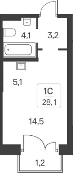 Планировка — Расцветай на Красном, Студия, 27 м²