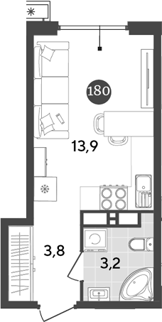 Планировка — Порто-Ново, Студия, 21 м²
