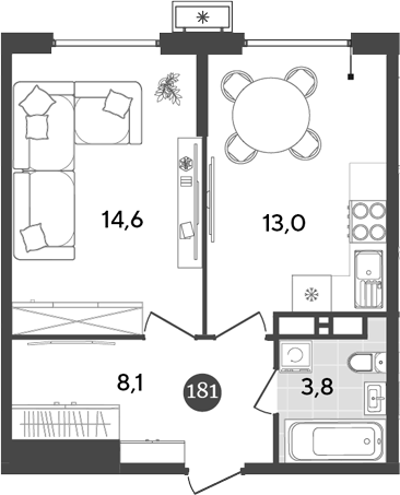 Планировка — Порто-Ново, 1-комн., 40 м²