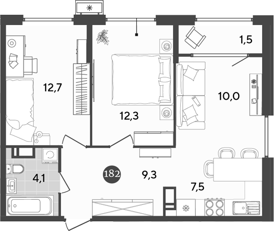 Планировка — Порто-Ново, 3-комн., 56 м²