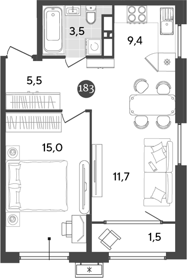 Планировка — Порто-Ново, 2-комн., 45 м²