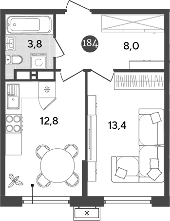 Планировка — Порто-Ново, 1-комн., 38 м²