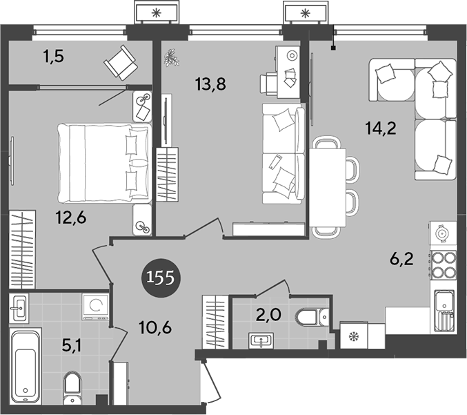 Планировка — Порто-Ново, 3-комн., 65 м²