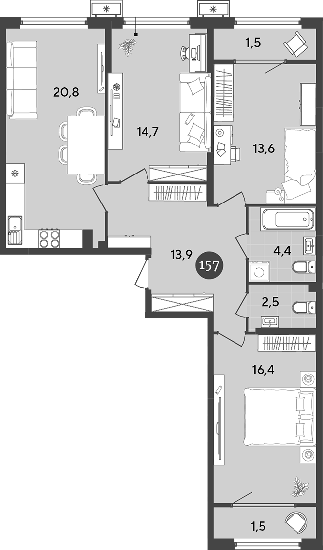 Планировка — Порто-Ново, 4-комн., 86 м²
