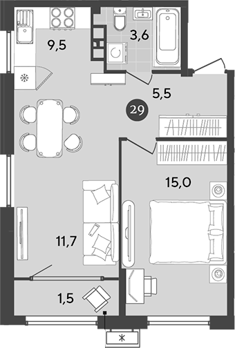 Планировка — Порто-Ново, 2-комн., 45 м²