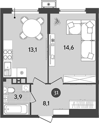 Планировка — Порто-Ново, 1-комн., 40 м²