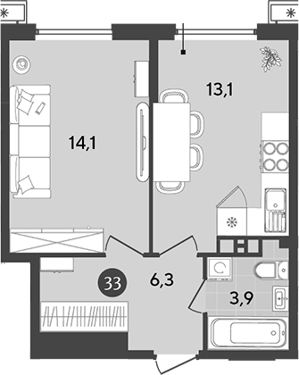 Планировка — Порто-Ново, 1-комн., 37 м²