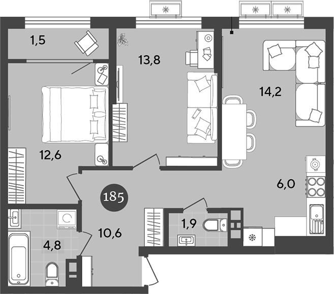 Планировка — Порто-Ново, 3-комн., 64 м²