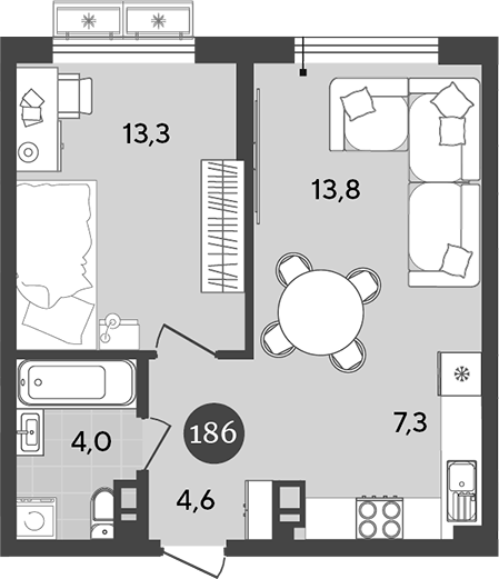 Планировка — Порто-Ново, 2-комн., 43 м²