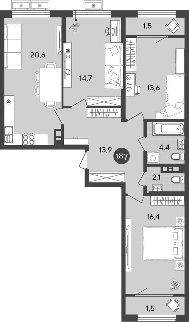 Планировка — Порто-Ново, 4-комн., 86 м²