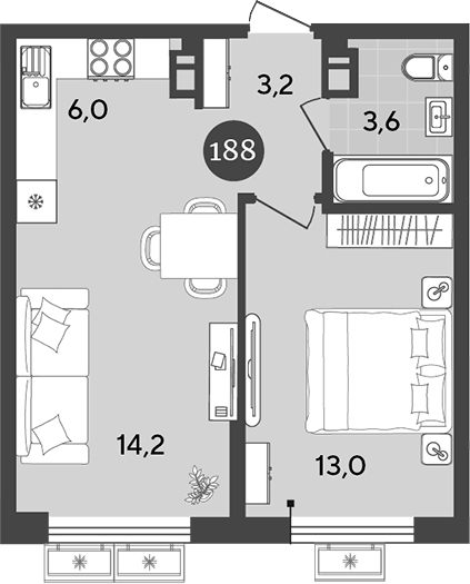 Планировка — Порто-Ново, 2-комн., 40 м²