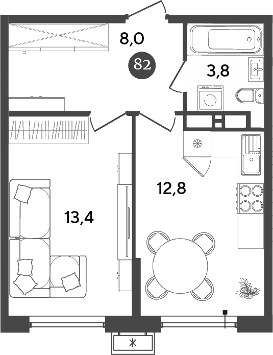 Планировка — Порто-Ново, 1-комн., 38 м²