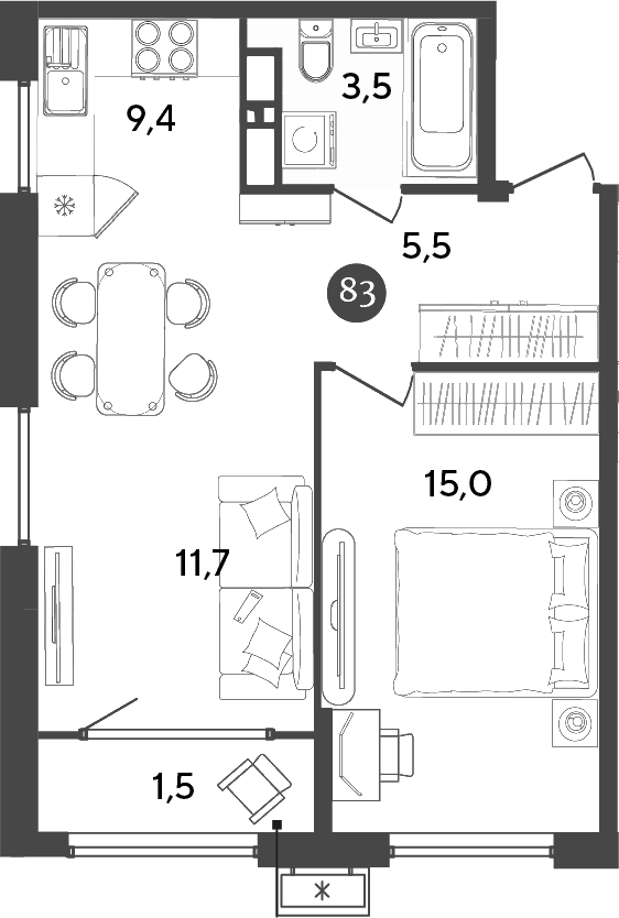 Планировка — Порто-Ново, 2-комн., 45 м²