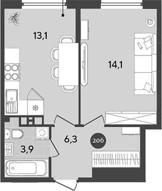 Планировка — Порто-Ново, 1-комн., 37 м²