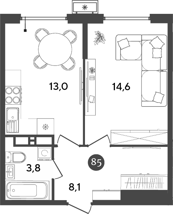 Планировка — Порто-Ново, 1-комн., 40 м²