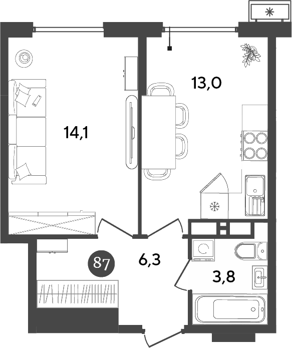 Планировка — Порто-Ново, 1-комн., 37 м²