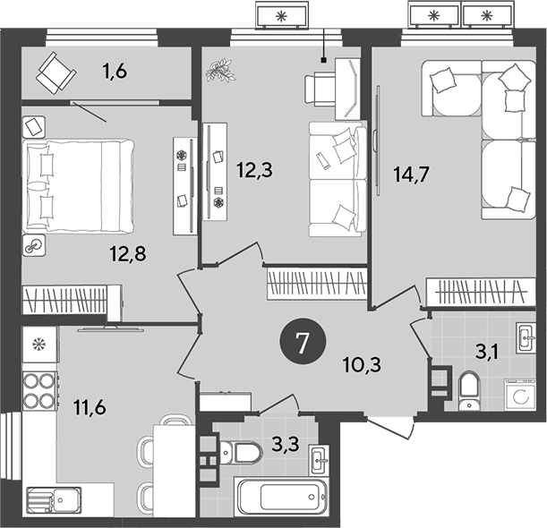Планировка — Порто-Ново, 3-комн., 68 м²