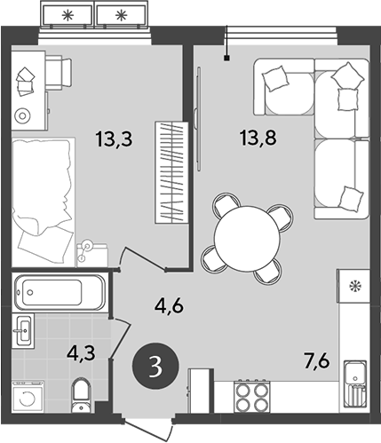 Планировка — Порто-Ново, 2-комн., 44 м²