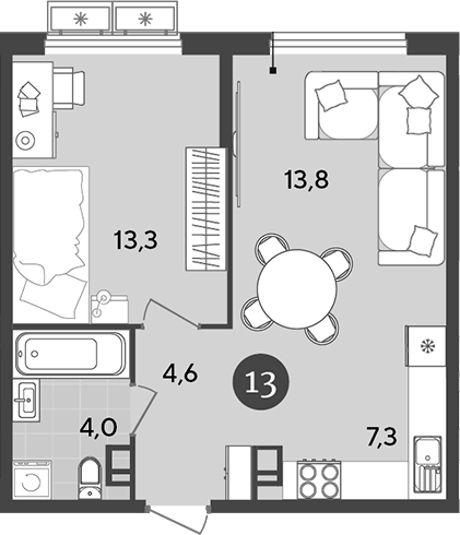 Планировка — Порто-Ново, 2-комн., 43 м²
