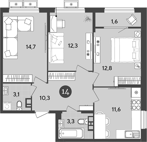 Планировка — Порто-Ново, 3-комн., 68 м²