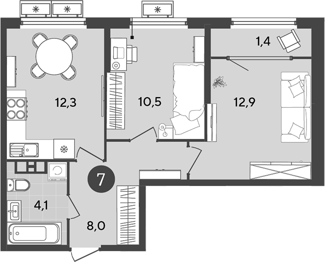 Планировка — Порто-Ново, 2-комн., 48 м²