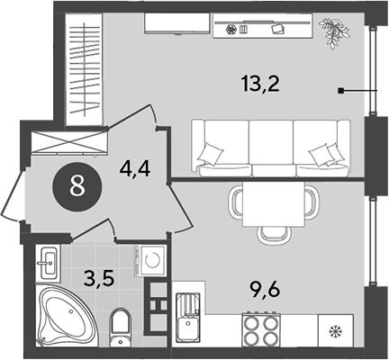 Планировка — Порто-Ново, 1-комн., 31 м²