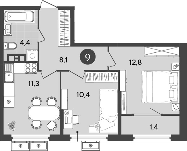 Планировка — Порто-Ново, 2-комн., 47 м²