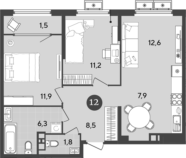 Планировка — Порто-Ново, 3-комн., 60 м²