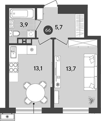 Планировка — Порто-Ново, 1-комн., 36 м²