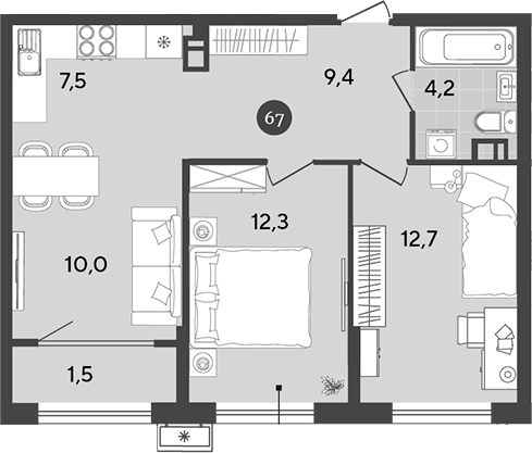 Планировка — Порто-Ново, 3-комн., 56 м²