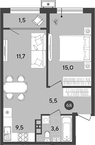Планировка — Порто-Ново, 2-комн., 45 м²